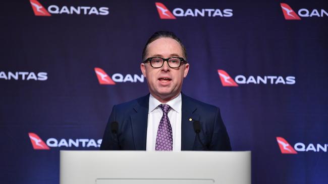 QANTAS Group CEO Alan Joyce speaks to the media as QANTAS Group deliver their full year results in Sydney, Thursday, August, 22, 2019. (AAP Image/Dean Lewins) NO ARCHIVING