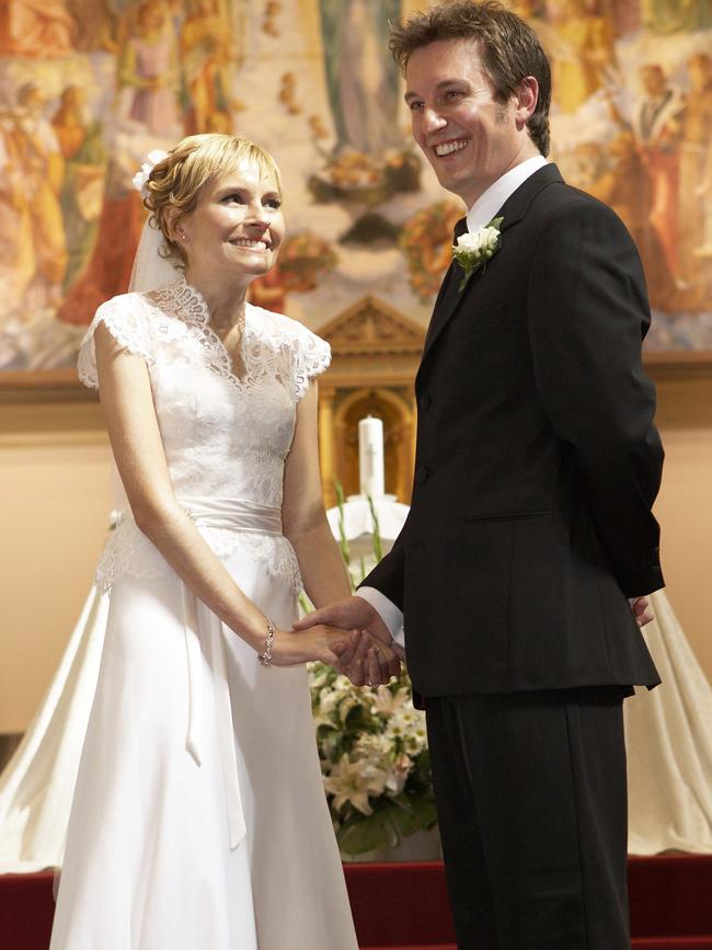 Rove McManus and Belinda Emmett on their wedding day.