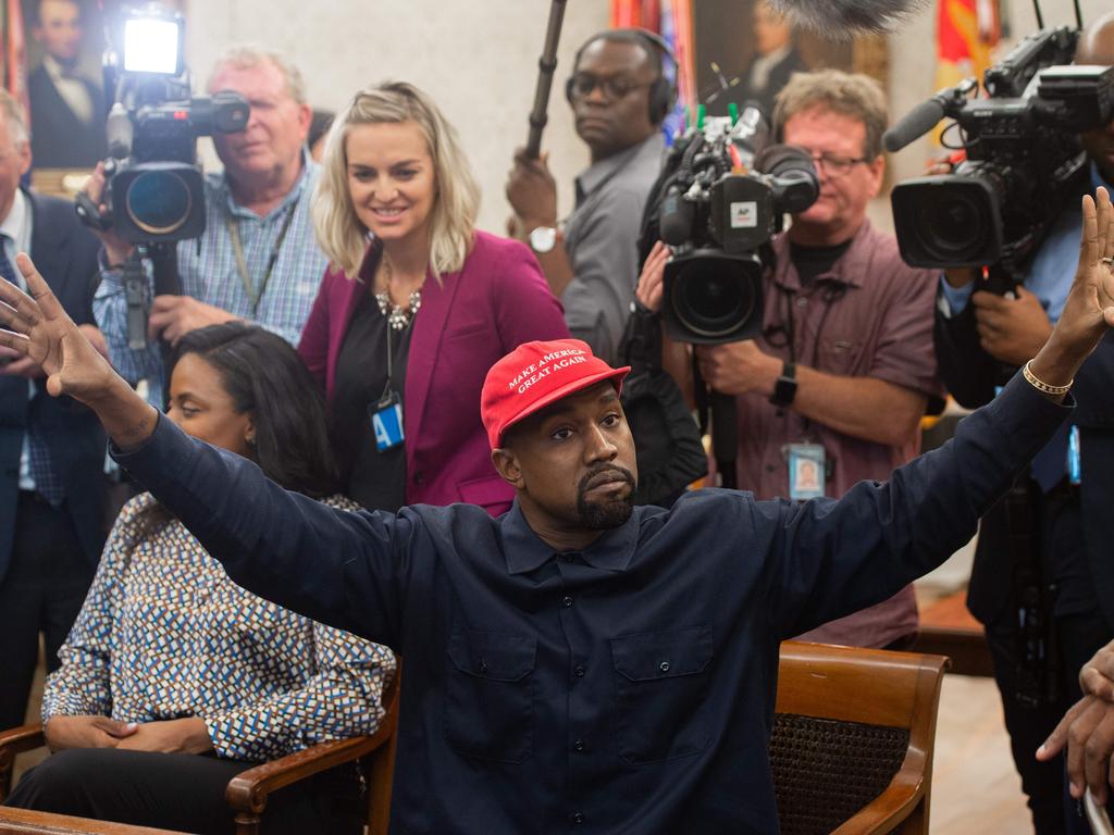 Kanye West was the centre of attention at the White House on Thursday. Picture: AFP