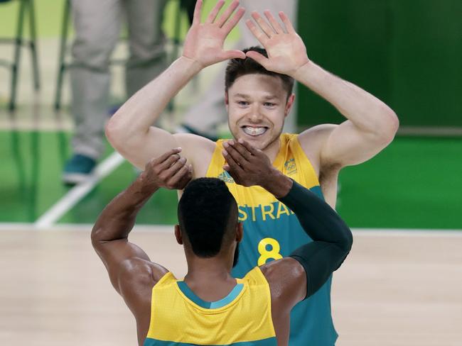 Australia's Patty Mills and Matthew Dellavedova.