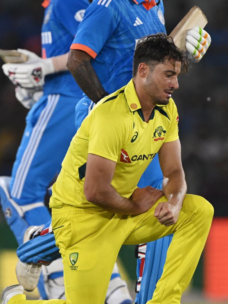 Marcus Stoinis has not played in Australia’s last four matches leading into the World Cup. Picture: ARUN SANKAR / AFP