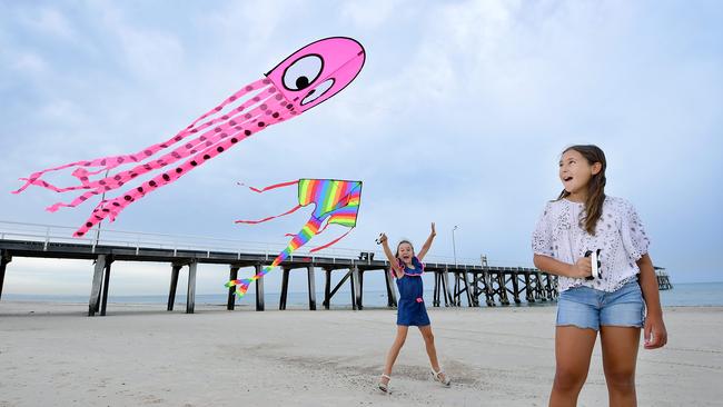 Chanel and Chelsea enjoy some free fun at Grange. Picture: Mark Brake