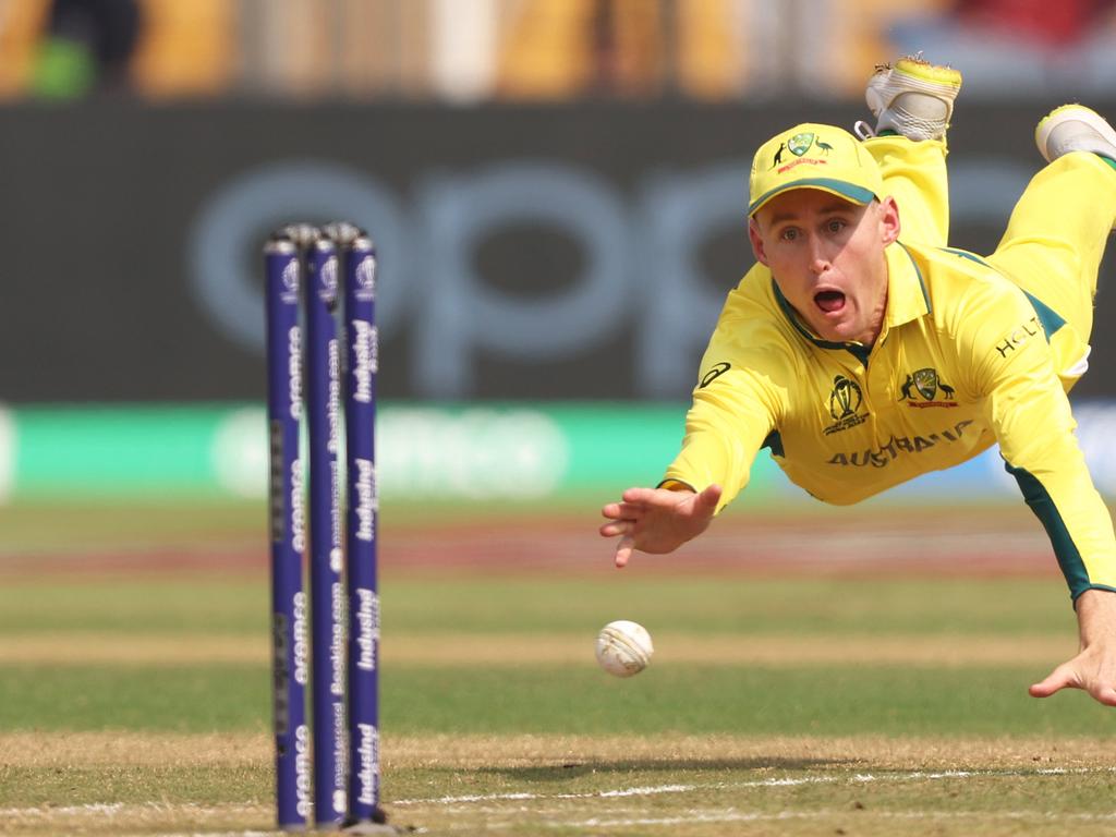 Marnus Labuschagne of Australia throws the ball to run out Mahmudullah. Picture: Robert Cianflone/Getty Images