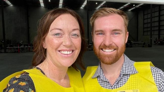 Candidates Jenna Schroeder and Joe Wilkinson at the count for Division 7 in the 2024 Gold Coast City Council election .