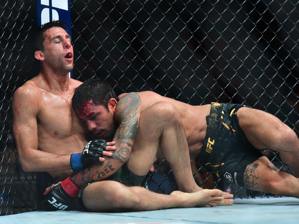 Pantoja was able to reverse a takedown in the fifth round and win the fight. Picture: Getty Images