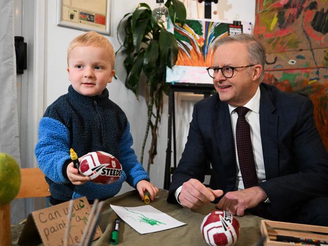 BRISBANE, AUSTRALIA - NewsWire Photos - JULY 17, 2024. The Prime Minister, Anthony Albanese visits a childcare centre in Brisbane before announcing the Labor candidate for the seat of Brisbane, Madonna Jarrett. Picture: Dan Peled / NewsWire