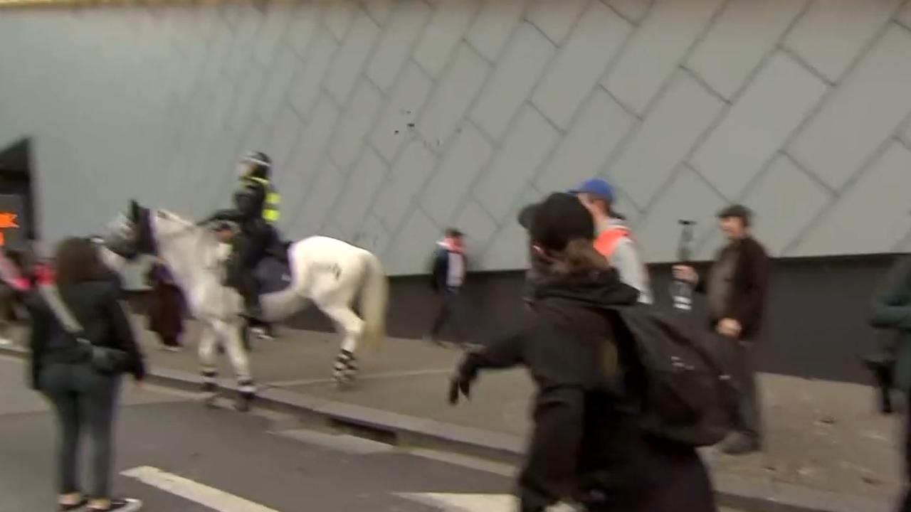 Protesters threw manure at police. Picture: Sunrise