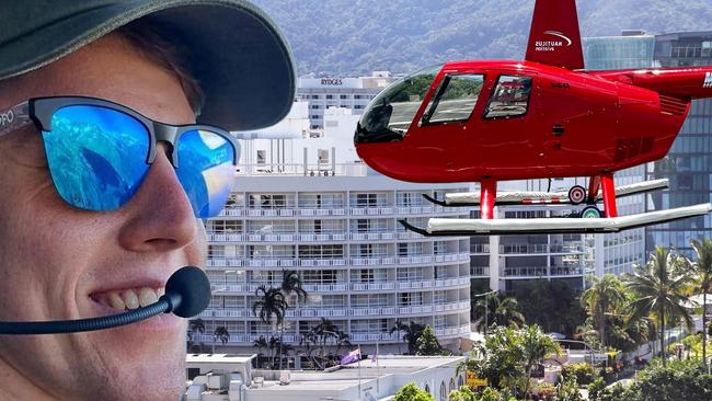 The Double Tree Hilton hotel on the Cairns Esplanade (centre), where a stolen helicopter on an unauthorised flight crash landed at about 1:50am Monday, killing the pilot. Picture: Brendan Radke