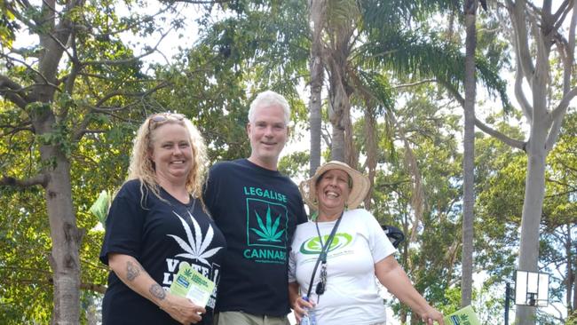Megan Mathew alongside supporters of the Legalise Cannabis Party.