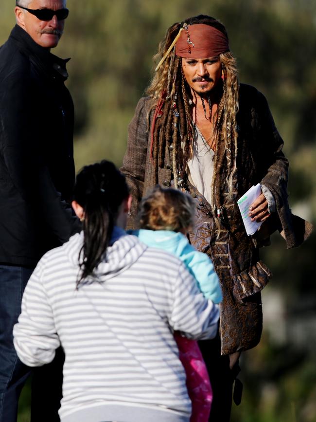 Actor Johnny Depp arrives at Raby Bay to go to Pirates of the Caribbean set. Picture: Mark Calleja