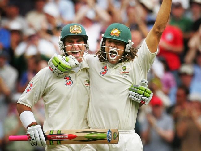 Matthew Hayden (L) says Andrew Symonds’ maiden test century is the highlight of his career.