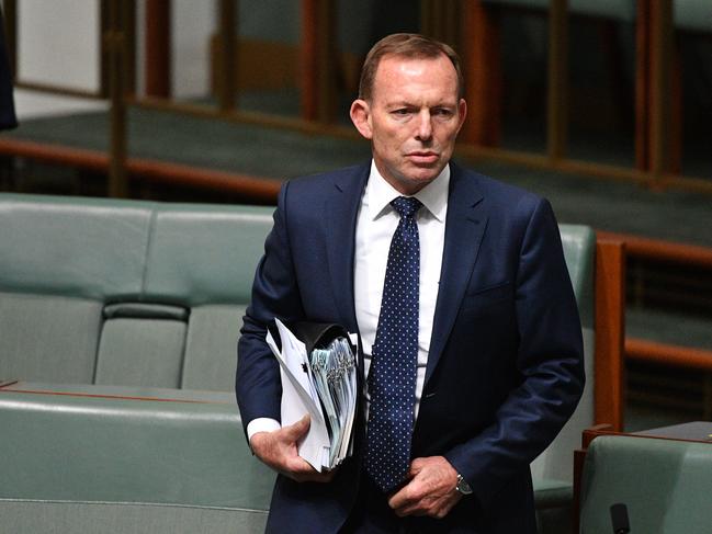 Liberal Member for Warringah Tony Abbott during Question Time in the House of Representatives at Parliament House in Canberra, Tuesday, September 18, 2018. (AAP Image/Mick Tsikas) NO ARCHIVING