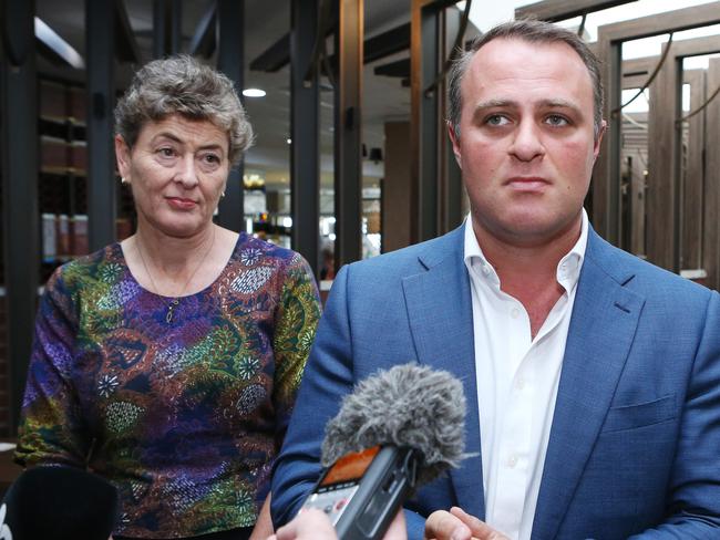 Liberal candidate Dr Fiona Kotvojs and Victorian Liberal MP Tim Wilson. Picture: Hollie Adams