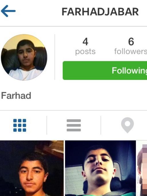 So young: Farhad’s Facebook page.