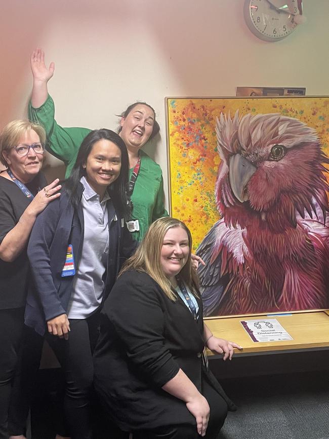 Lyell McEwin cardiology staff are overjoyed at the return of Wally the galah.