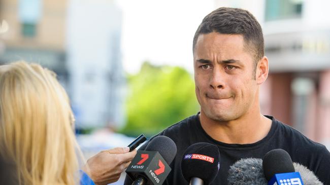 Jarryd Hayne fronts the media in London. Picture: Anthony Upton