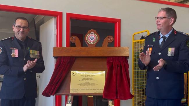 Queensland Fire Department Commissioner Steve Smith and Rural Fire Service Qld Deputy Chief Officer Matthew Inwood officially opened Leslie Rural Fire Brigade on Saturday, August 3rd. Photo: Jessica Klein