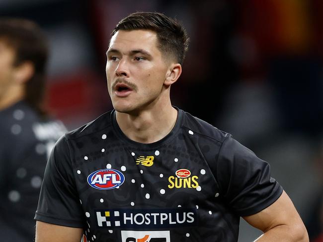 MELBOURNE, AUSTRALIA – JUNE 08: Ben Ainsworth of the Suns warms up during the 2024 AFL Round 13 match between the St Kilda Saints and the Gold Coast SUNS at Marvel Stadium on June 08, 2024 in Melbourne, Australia. (Photo by Michael Willson/AFL Photos via Getty Images)