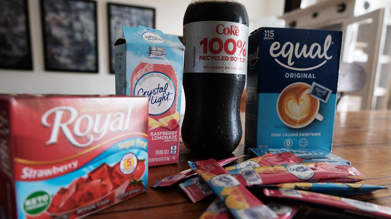 Food products that contain the artificial sweetener aspartame including Equal, Crystal Light, Trident, Diet Coke, and Royal Jello. Picture: AFP