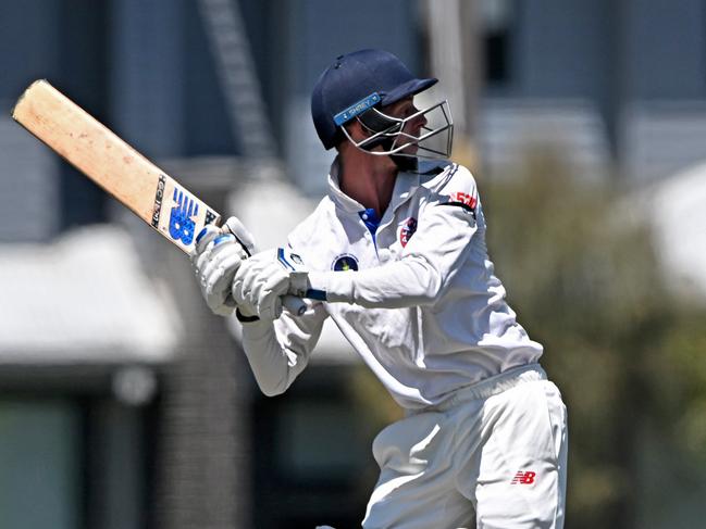 Altona RoostersÃ Christopher Peters during the VTCA: Altona Roosters v Sunbury cricket match at Langshaw Reserve in Altona North, Saturday, Nov. 18, 2023. Picture: Andy Brownbill