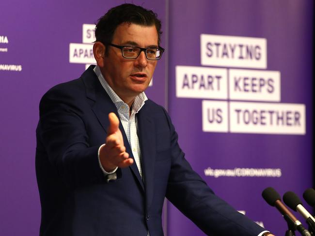 MELBOURNE, AUSTRALIA - SEPTEMBER 23: Victorian Premier Daniel Andrews speaks during a press conference on September 23, 2020 in Melbourne, Australia. Victoria has recorded 15 new coronavirus cases and five deaths in the past 24 hours. Metropolitan Melbourne remains under stage 4 lockdown restrictions, with people only allowed to leave home to give or receive care, shopping for food and essential items, daily exercise and work while an overnight curfew from 8pm to 5am is also in place. The majority of retail businesses are also closed. Other Victorian regions are in stage 3 lockdown. The restrictions, which came into effect from 2 August, were introduced by the Victorian government as health authorities work to reduce community COVID-19 transmissions across the state. (Photo by Robert Cianflone/Getty Images)