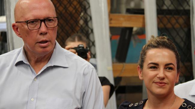 Federal Opposition leader Peter Dutton with NT Chief Minister Lia Finocchiaro in Alice Springs on Wednesday, January 29, 2025. Picture: Gera Kazakov