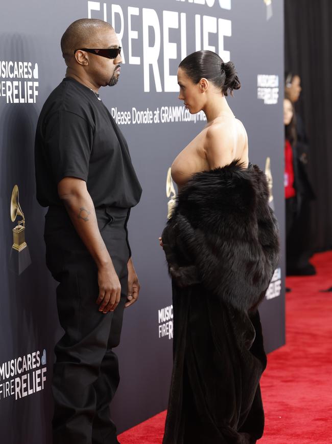 Kanye West and Bianca Censori as the stunt began. Picture: Frazer Harrison/Getty Images