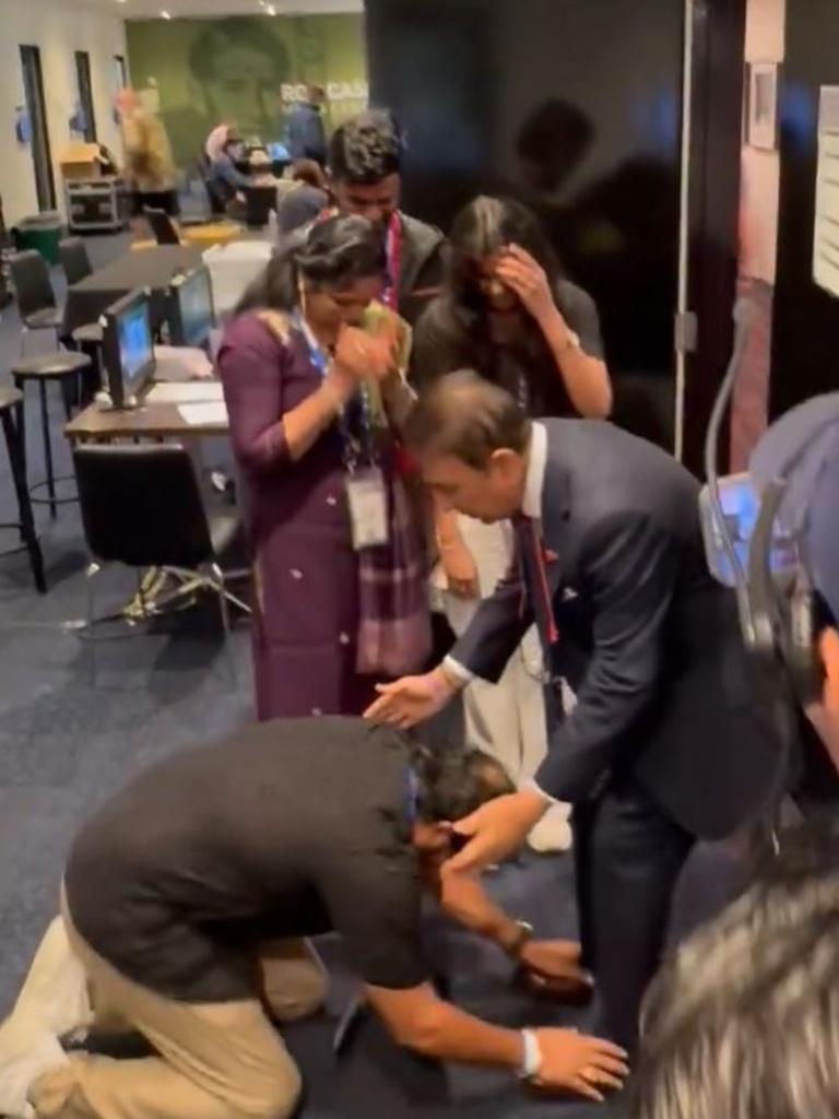 Mr Reddy greeted cricketing legend Sunil Gavaskar after his son’s brilliant performance in the recent Aus v Ind. Test match. Picture: X