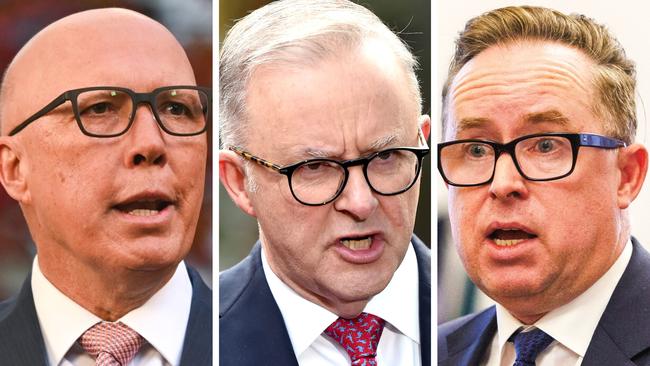 Peter Dutton, Anthony Albanese, Alan Joyce. Picture: NCA Newswire