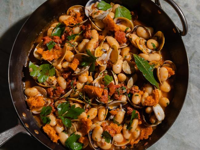 EMBARGO FOR TWAM 12 AUG 2023. FEE MAY APPLY. Beans, chorizo, clams Churros and chocolate recipe by Lennox Hastie. TWAM exclusive. Photo: Nikki To