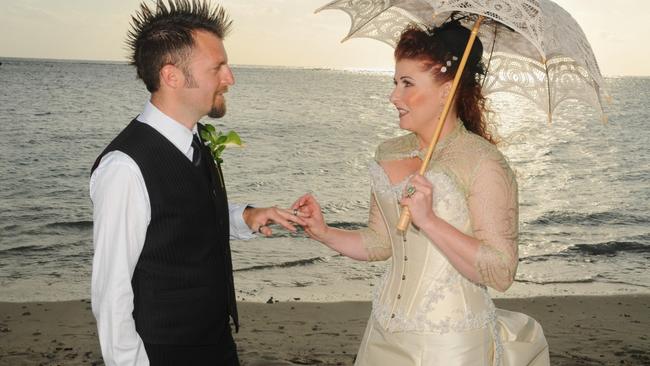 Dan Slater and wife Gerda on their wedding day in Mauritius.