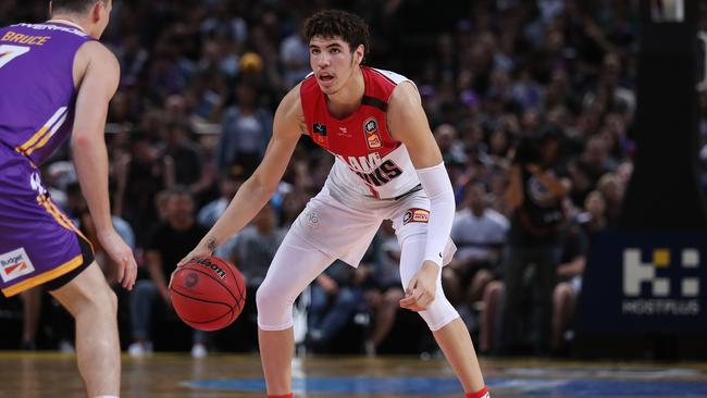 Illawarra Hawks LaMelo Ball during the Sydney Kings v Illawarra Hawks NBL game at Qudos Bank Arena, Homebush. Picture: Brett Costello