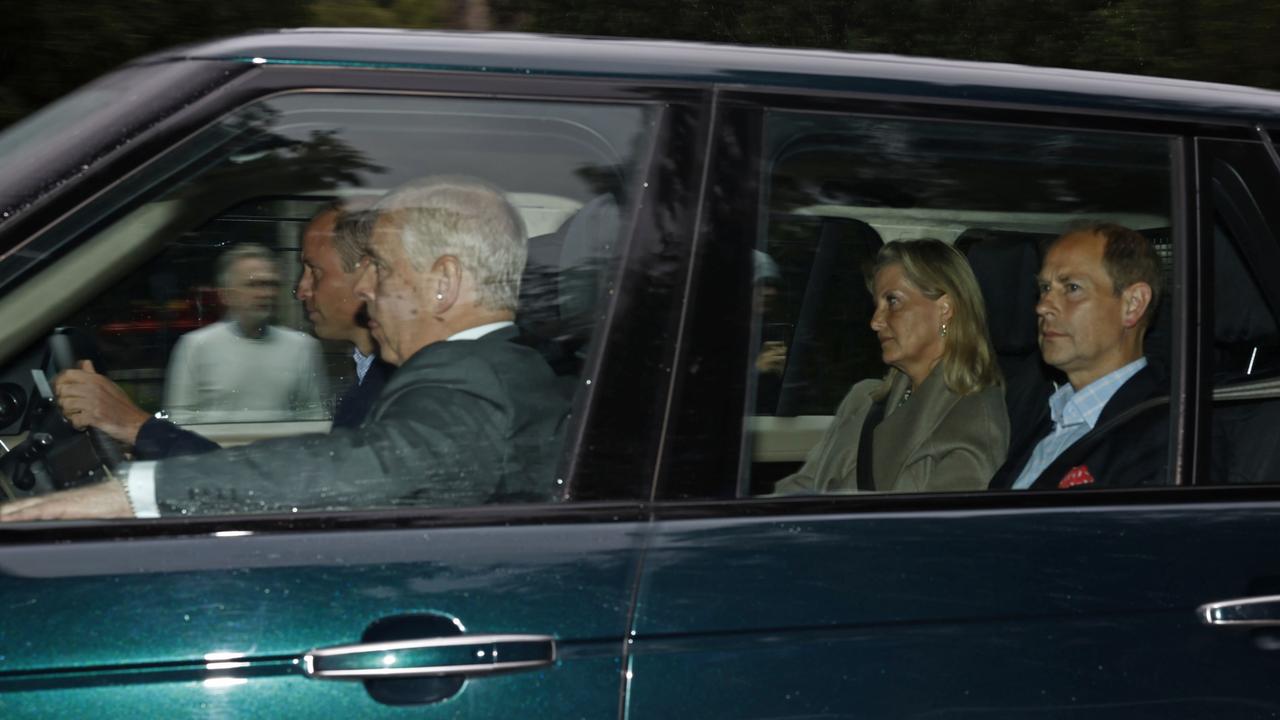 Prince William, Prince Andrew, Sophie Wessex and Prince Edward arrive at Balmoral on the night the Queen died. Picture: Jeff J Mitchell/Getty Images