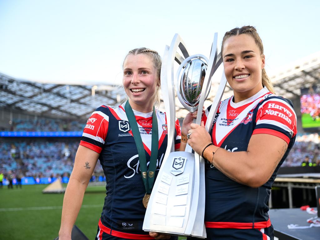 Tarryn Aiken (left) has capped off a stellar premiership-winning 2024 season with the golden boot. Picture: NRL Imagery