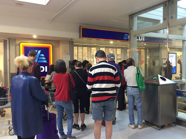 Customers lined up at Aldi’s Edgecliff store in Sydney at 9am after the supermarket changed its opening hours to 9.30am. Picture: Supplied