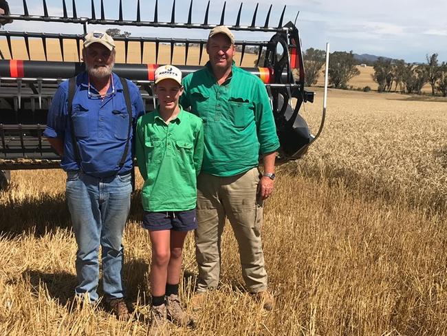 Three generations of the Ingold family, Derek with son Alex (right) and grandson Jack, 13 (centre) pictured at Dirnaseer in southern NSW. Picture: Supplied