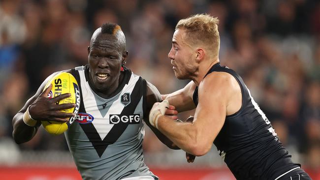 Port Adelaide’s Aliir Aliir is Mick McGuane’s recruit of the year so far. Picture: Michael Klein