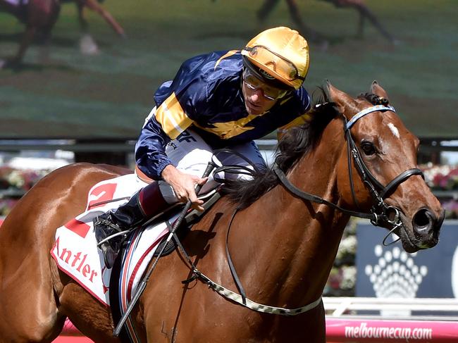 Race 5, The Antler Luggage Handicap, won by Rhythm to Spare ridden by Damien Oliver . EmiratesStakes15 Picture: Jay Town