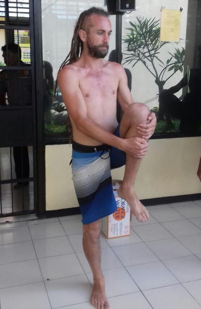 Police take detainees to exercise in the courtyard at Denpasar police station. Picture: Supplied