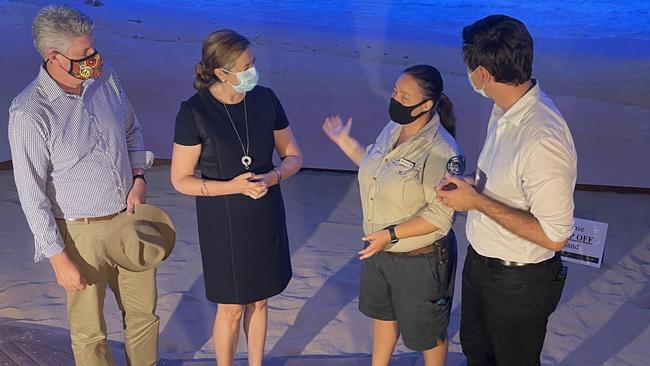 Queensland Premier Annastacia Palaszczuk walks through the Mon Repos Turtle Research Centre.