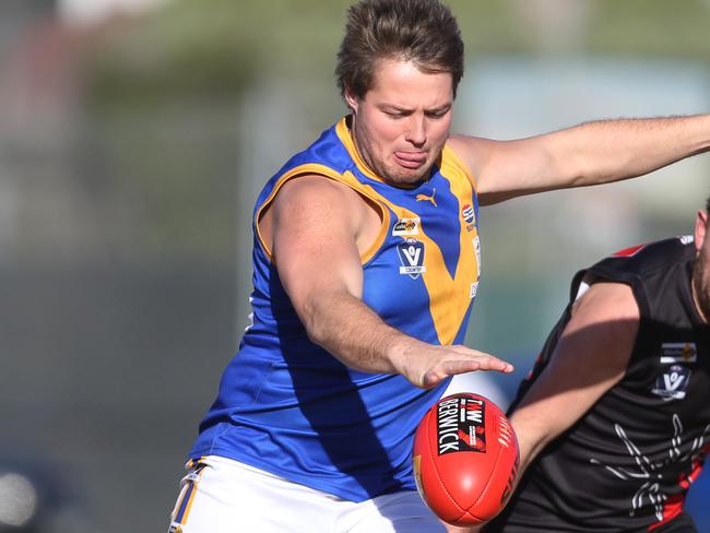 Melbourne Australia July 15Cranbourne's  Max Gearon with the ball in the South East FNL:  game between Hampton Park v Cranbourne.Picture: Stuart Milligan