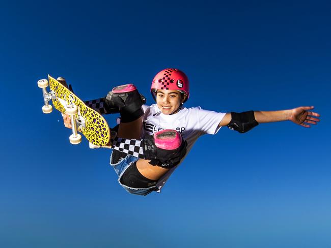 Level Up Australia National Sports Academy has eight high class skateboarders. Pictured 13-year-old Arisa Trew. Picture: Nigel Hallett