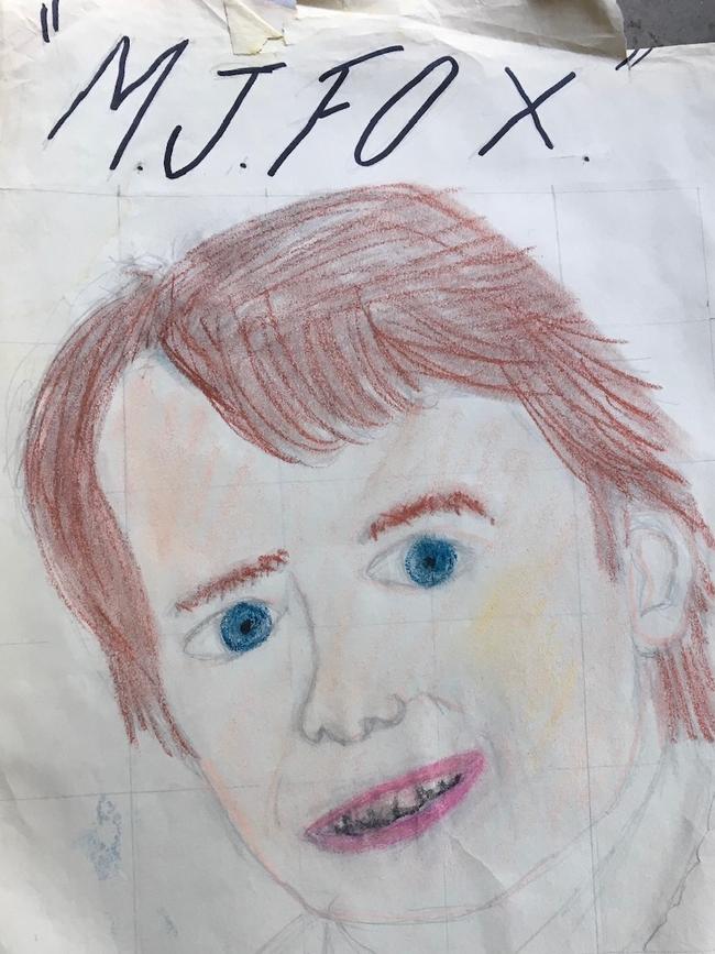 Teenage heart throb Michael J Fox as drawn by Mangiarelli in about 1986. Picture: supplied