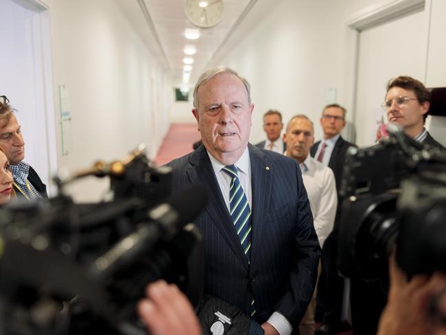 Former Nine News chairman Peter Costello speaking to media. Picture: David Beach