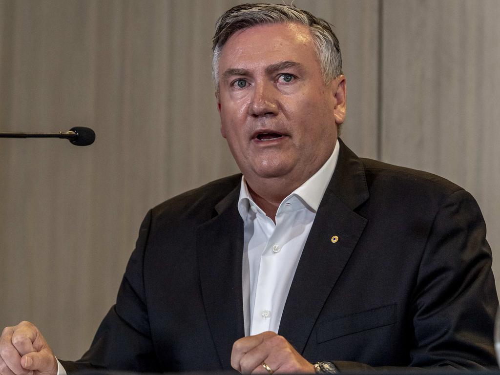 Eddie McGuire speaking at Monday’s press conference.