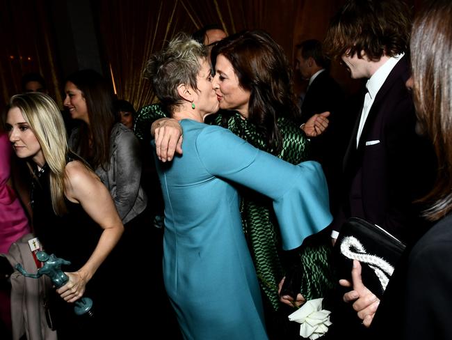 Frances McDormand and Catherine Keener attend the 24th Annual Screen Actors Guild Awards at The Shrine Auditorium on January 21, 2018 in Los Angeles, California. Picture: Getty
