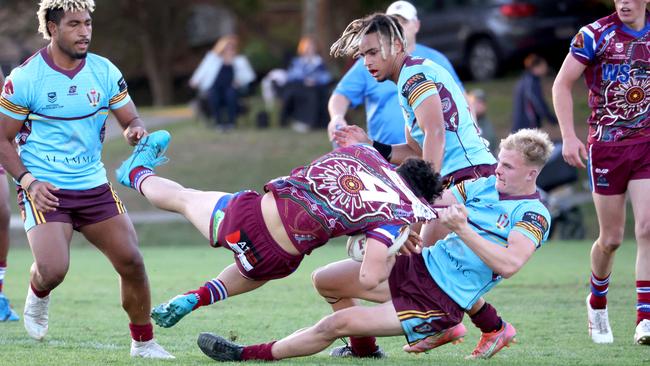 Keebra Park’s Jack Hudson making a tackle last week. Photo Steve Pohlner