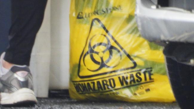 Biohazard material at a Covid-19 testing location in Byron Bay. Picture: NCA NewsWire / Scott Powick