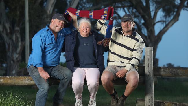 Amanda Taylor, mum of Lachie Neale, with son Will, 19, and partner Brett, at Mullinger Park at Kybybolite in SA’s South-East. Picture: Dean Martin