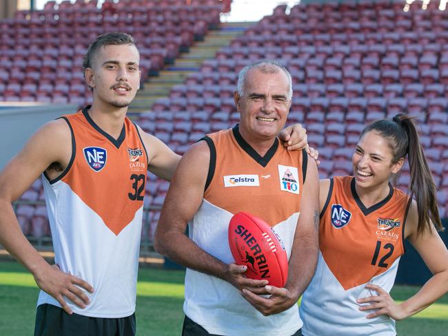 Joel, Russell and Lateesha Jeffrey have all represented Northern Territory in football. Picture: Glenn Campbell